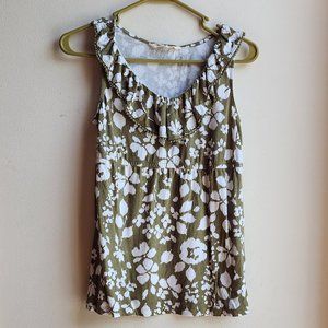 Old Navy Olive Green/White Hawaiian Print Tank Top Size XS